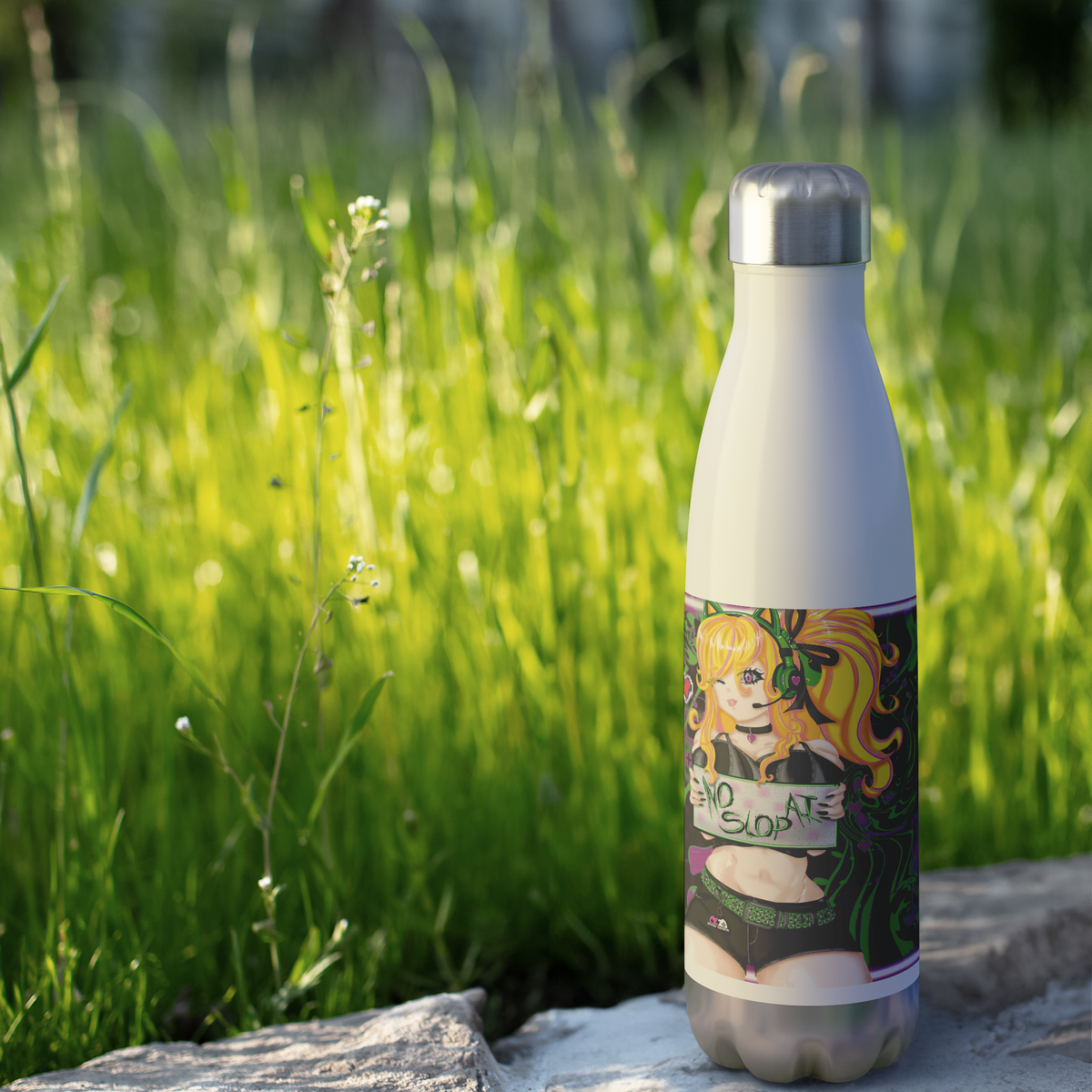 No_AI_Slop_Bottle_WaterBottle_Outdoor_grass_Mockup.png_16156543